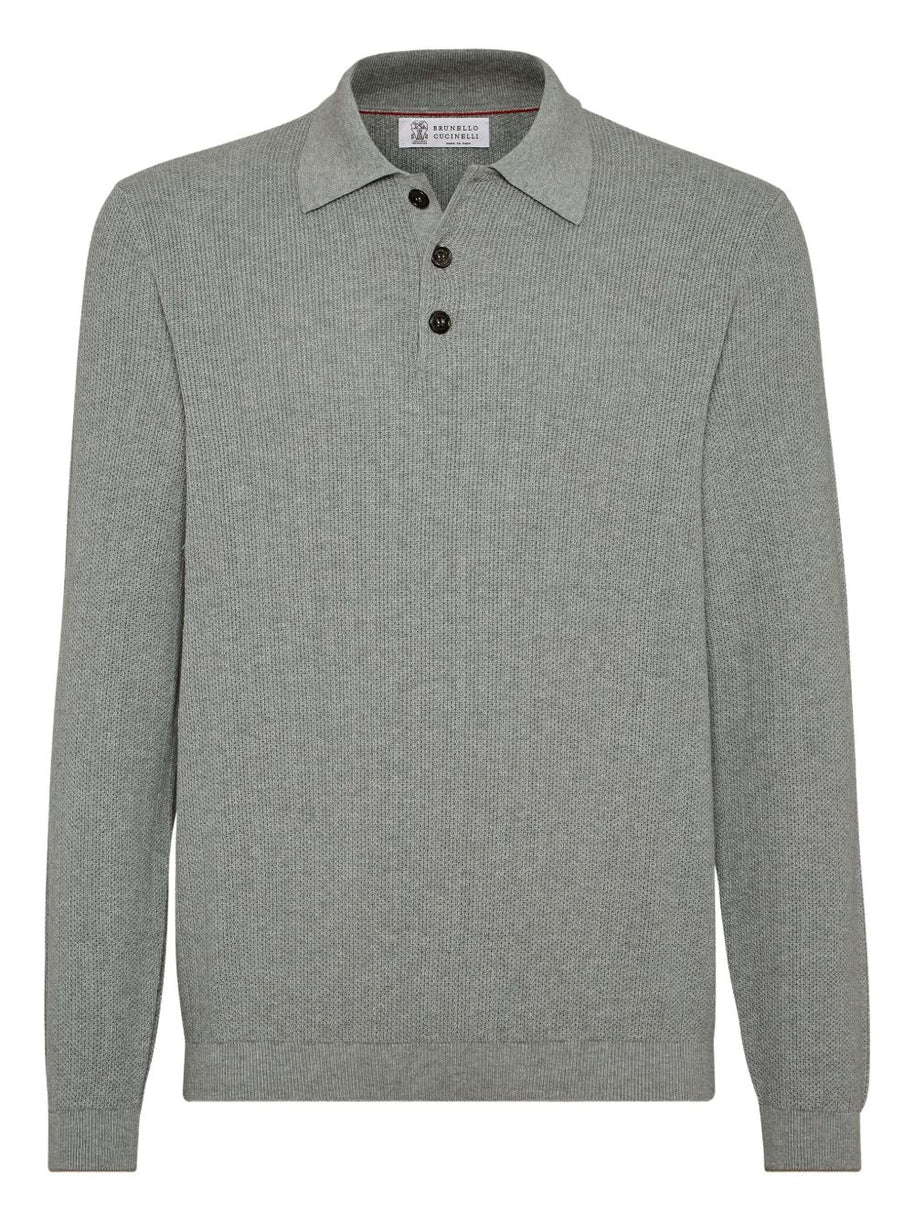 Brunello Cucinelli Cotton Knitted Polo - Light Grey