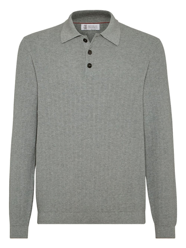 Brunello Cucinelli Cotton Knitted Polo - Light Grey