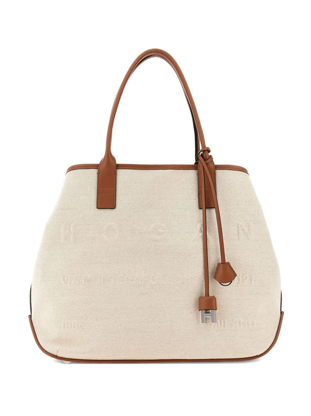 HOGAN PRE Script Medium Canvas Tote Bag - Ivory