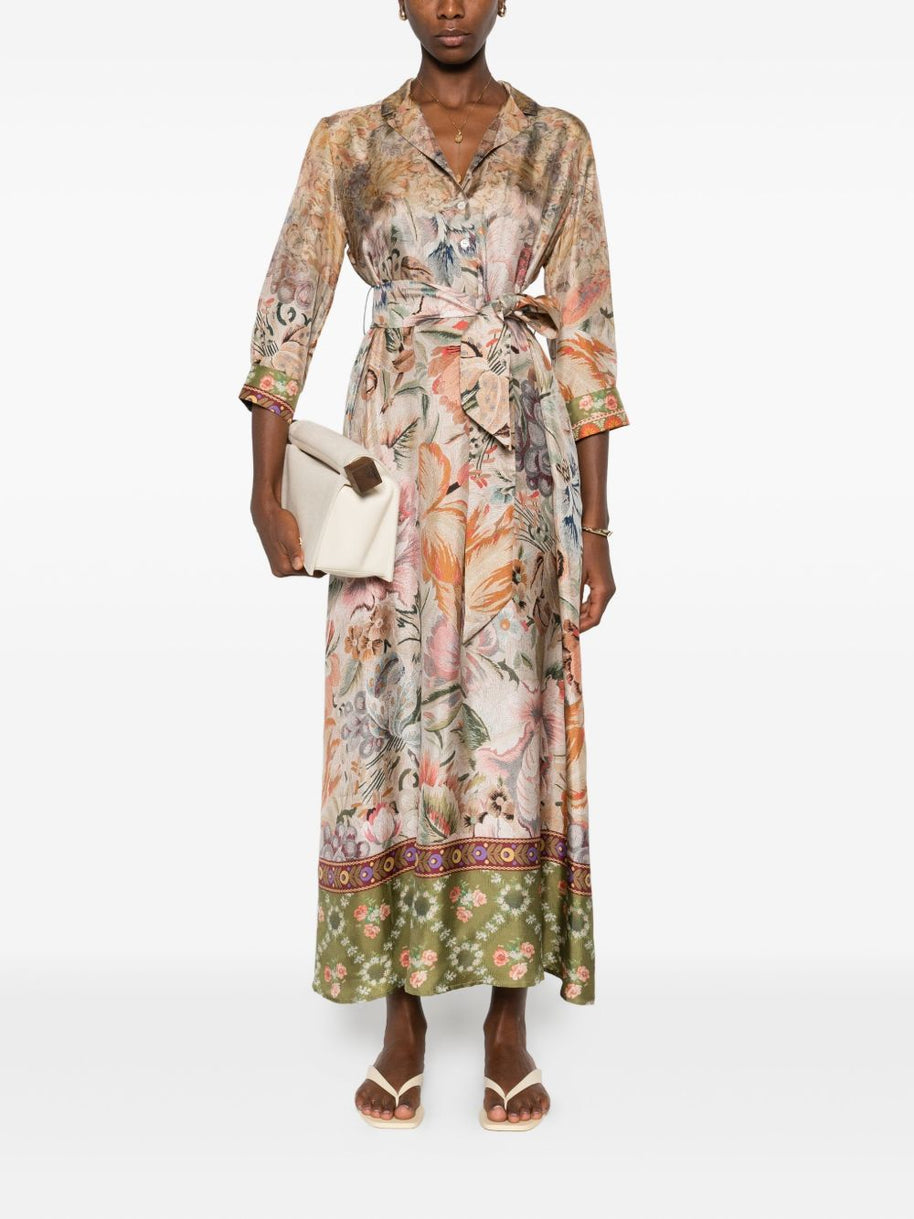 Pierre Louis Mascia Printed Silk Long Dress - Beige