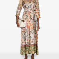 Pierre Louis Mascia Printed Silk Long Dress - Beige