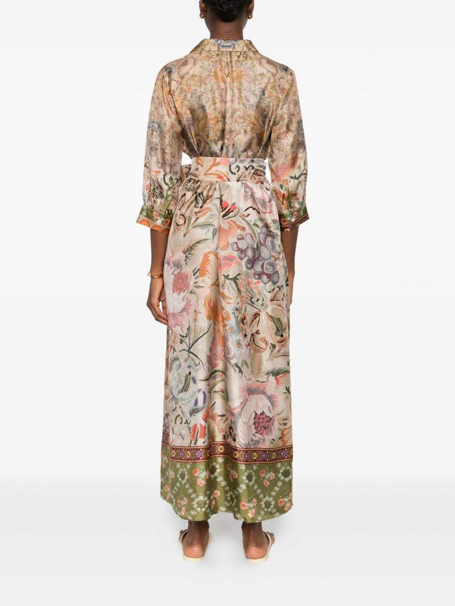 Pierre Louis Mascia Printed Silk Long Dress - Beige