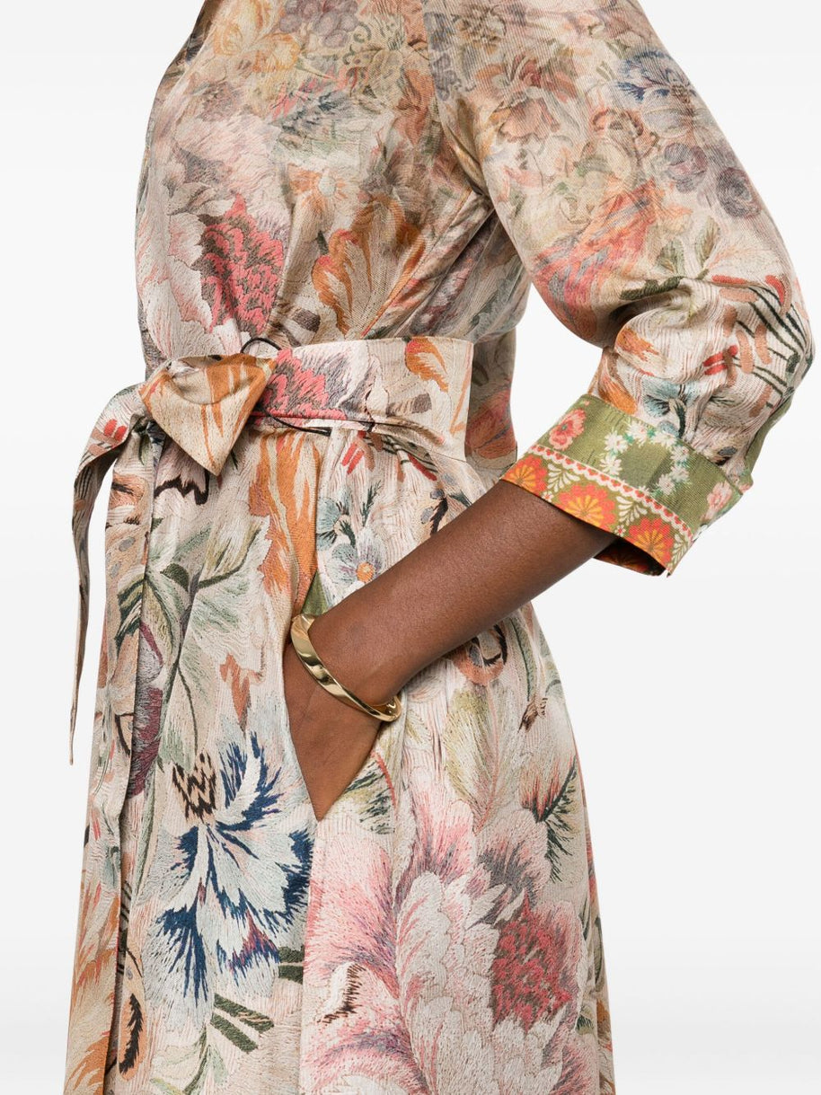 Pierre Louis Mascia Printed Silk Long Dress - Beige