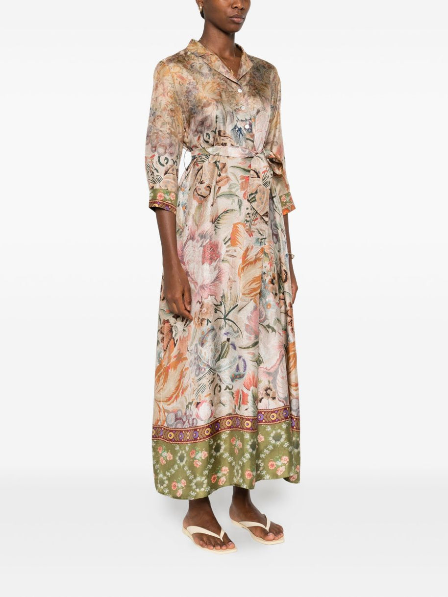 Pierre Louis Mascia Printed Silk Long Dress - Beige