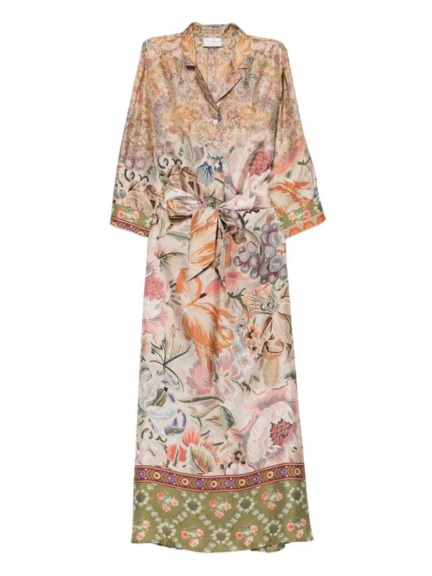 Pierre Louis Mascia Printed Silk Long Dress - Beige