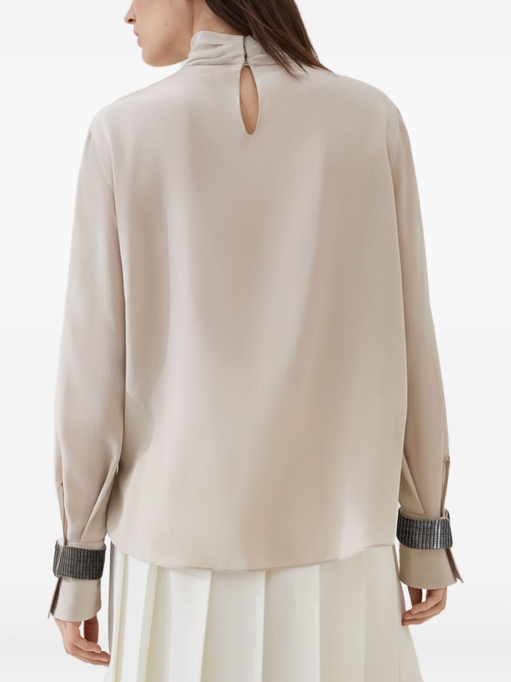 Brunello Cucinelli Silk High Neck Top - Beige