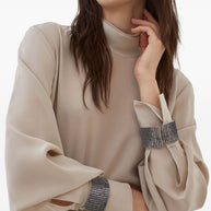 Brunello Cucinelli Silk High Neck Top - Beige
