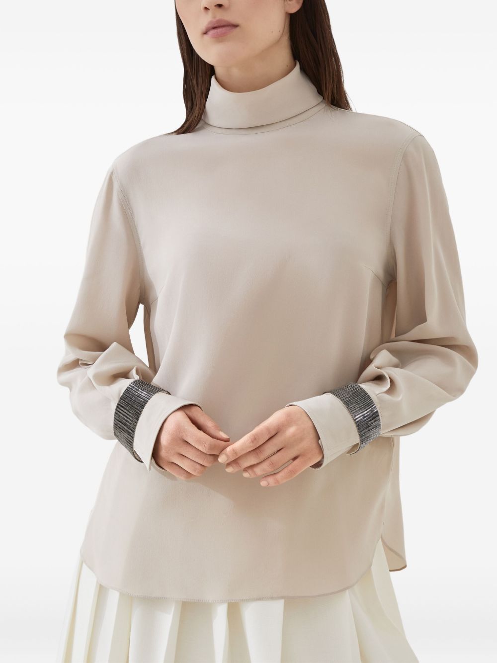 Brunello Cucinelli Silk High Neck Top - Beige