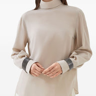 Brunello Cucinelli Silk High Neck Top - Beige