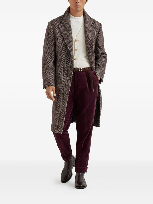 Brunello Cucinelli Cashmere And Silk Single Breasted Coat - Brown