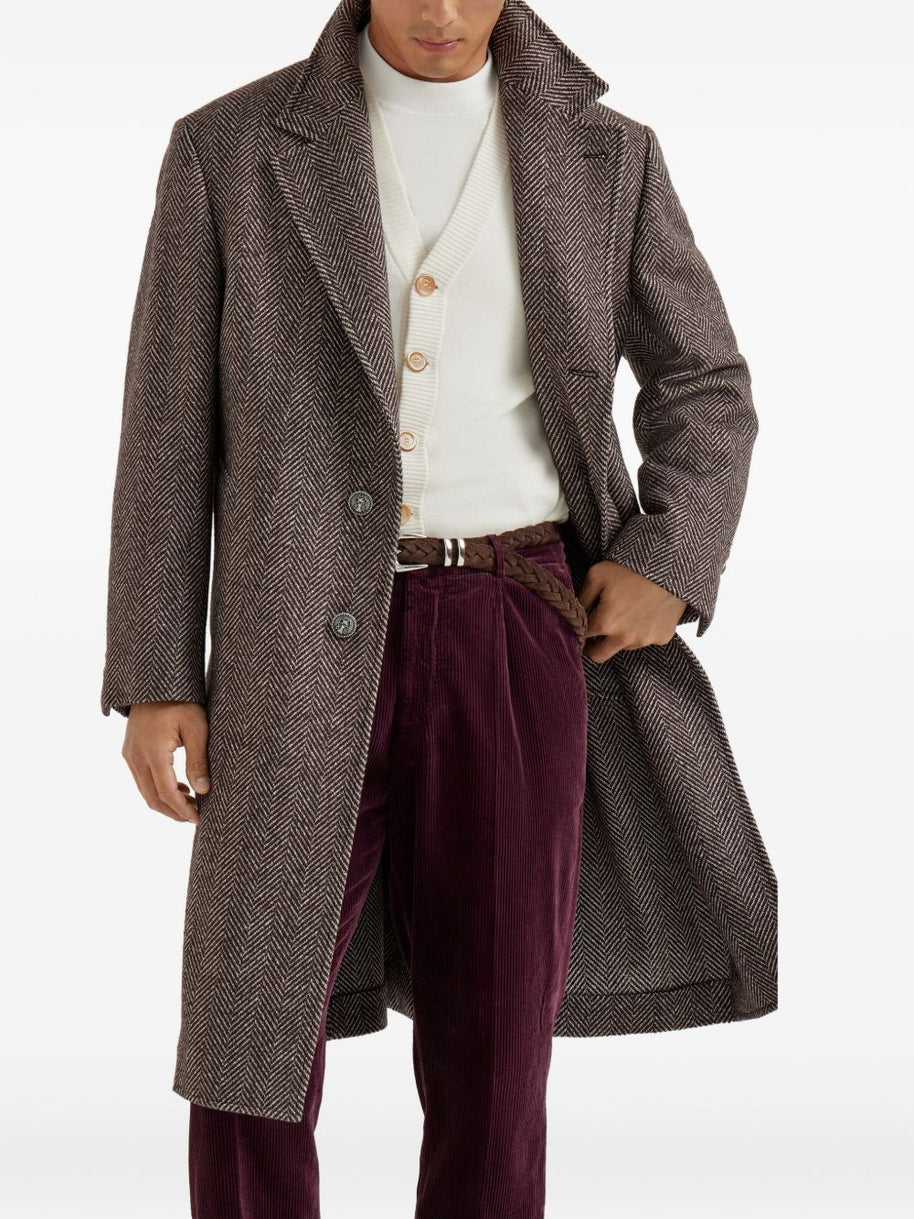 Brunello Cucinelli Cashmere And Silk Single Breasted Coat - Brown