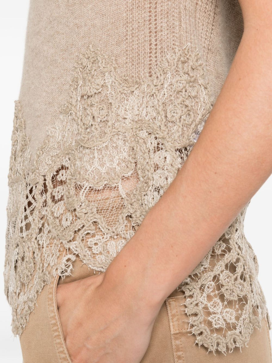 Ermanno Scervino Lace Cashmere Top - Dove Grey