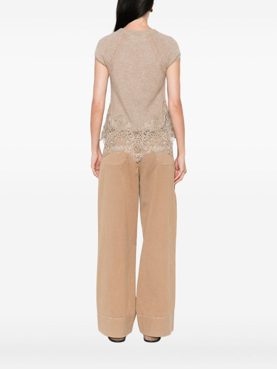 Ermanno Scervino Lace Cashmere Top - Dove Grey