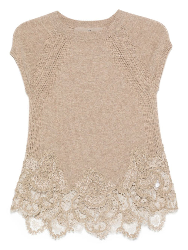 Ermanno Scervino Lace Cashmere Top - Dove Grey