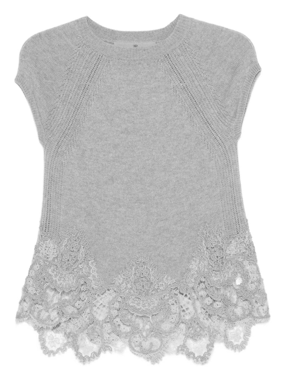 Ermanno Scervino Lace Cashmere Top - Grey