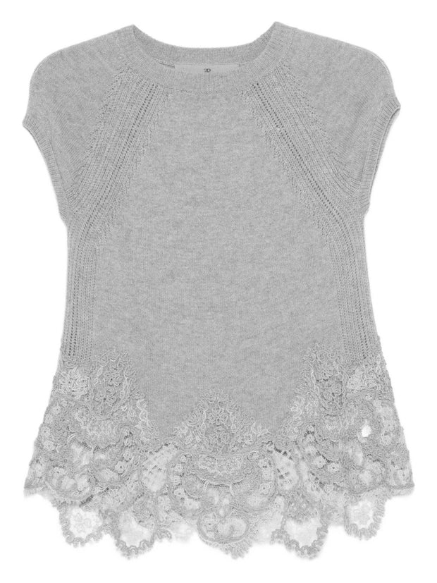 Ermanno Scervino Lace Cashmere Top - Grey