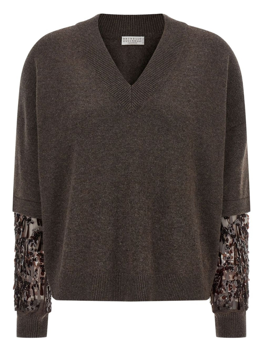Brunello Cucinelli Cashmere V-necked Sweater - Brown