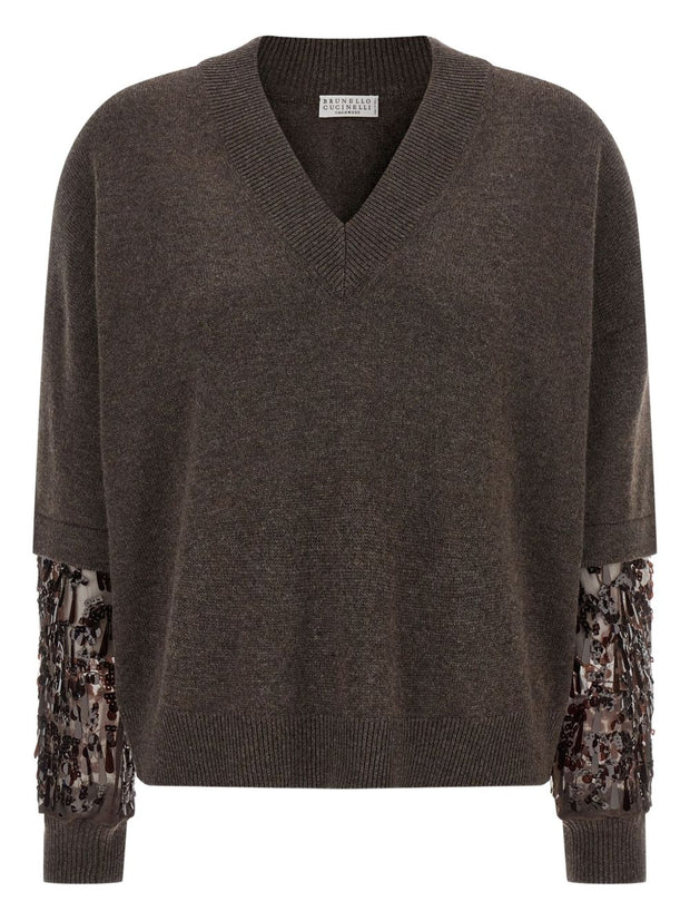Brunello Cucinelli Cashmere V-necked Sweater - Brown