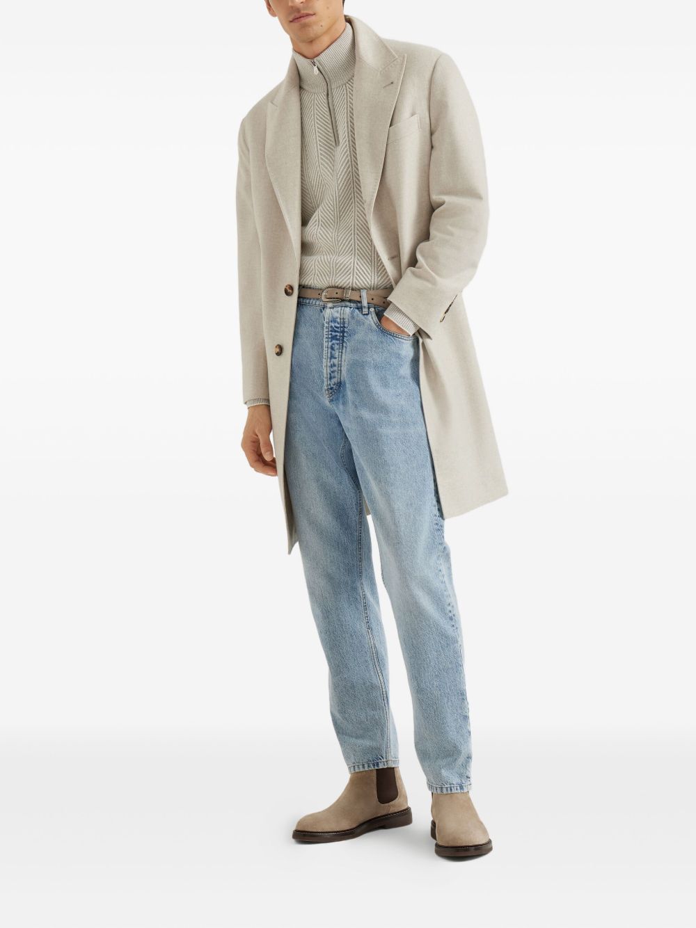Brunello Cucinelli Herringbone Twill Zip-neck Sweater
