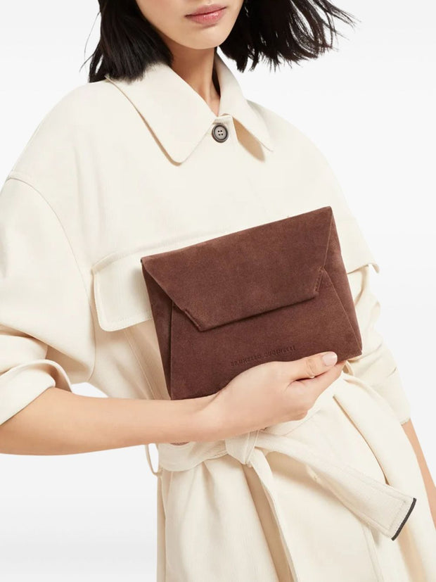 Brunello Cucinelli BC Duo Pochette In Suede With Precious Chain