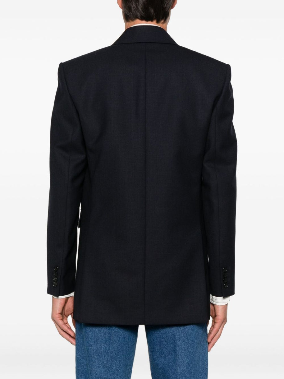 Saint Laurent Wool Double Breasted Jacket - Blue