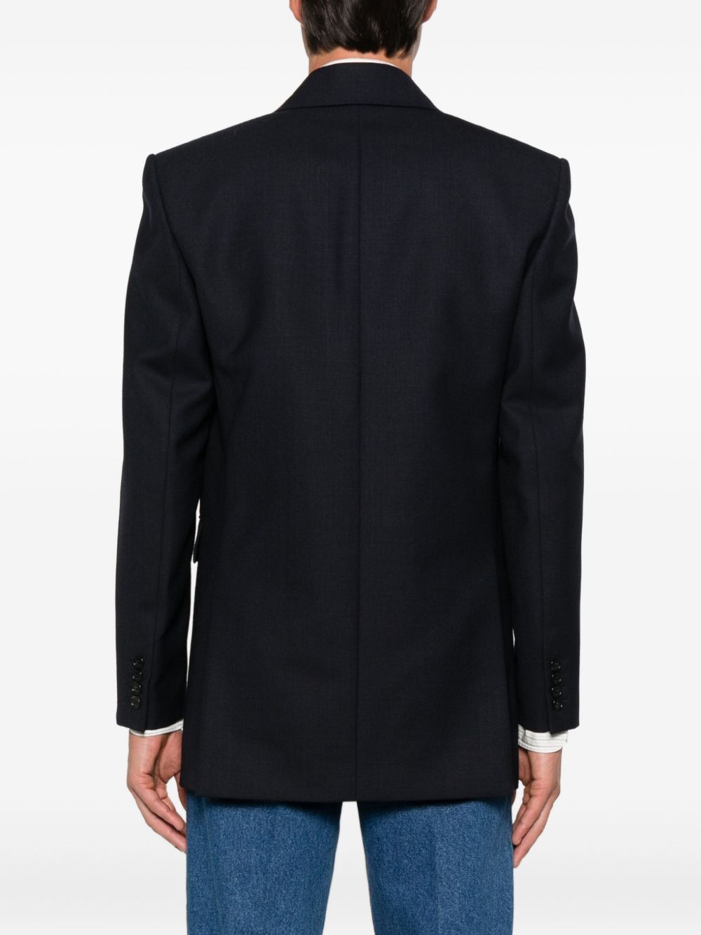 Saint Laurent Wool Double Breasted Jacket - Blue
