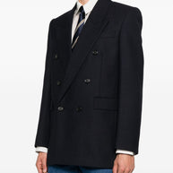 Saint Laurent Wool Double Breasted Jacket - Blue