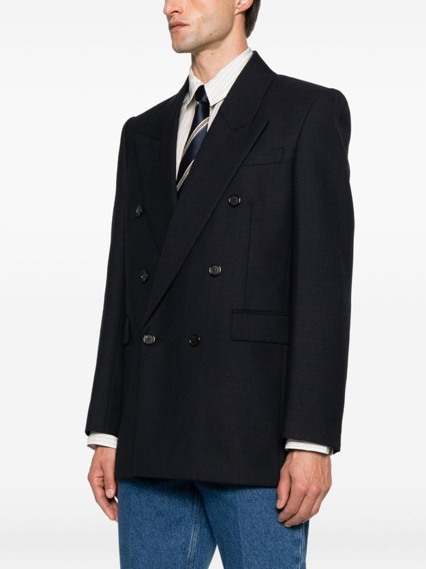 Saint Laurent Wool Double Breasted Jacket - Blue