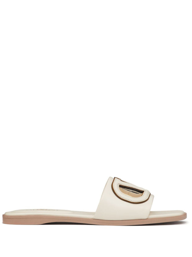 Valentino Garavani VLogo Cut-Out Leather Sandals Ivory