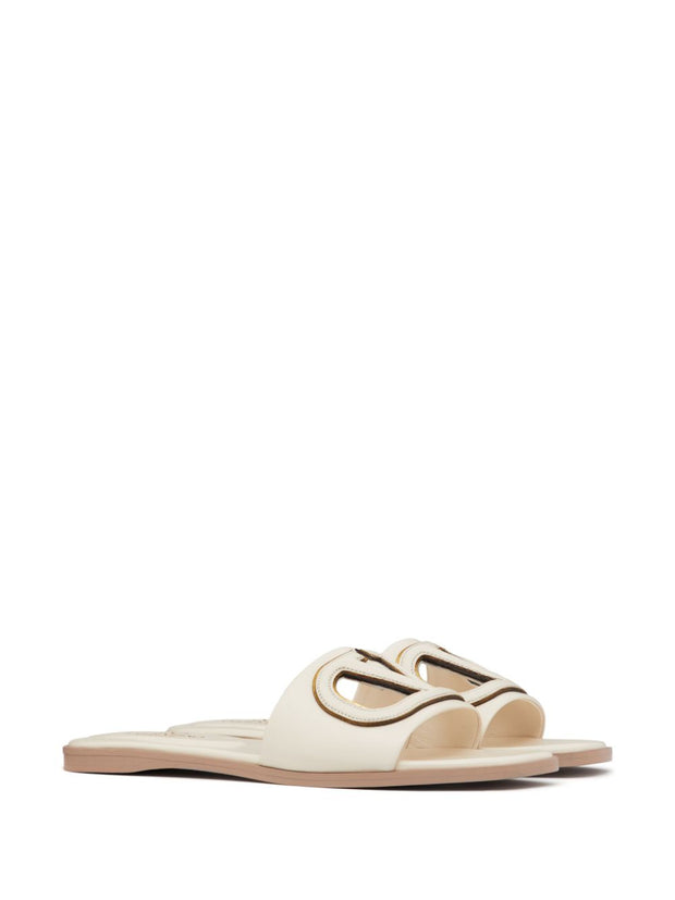 Valentino Garavani VLogo Cut-Out Leather Sandals Ivory