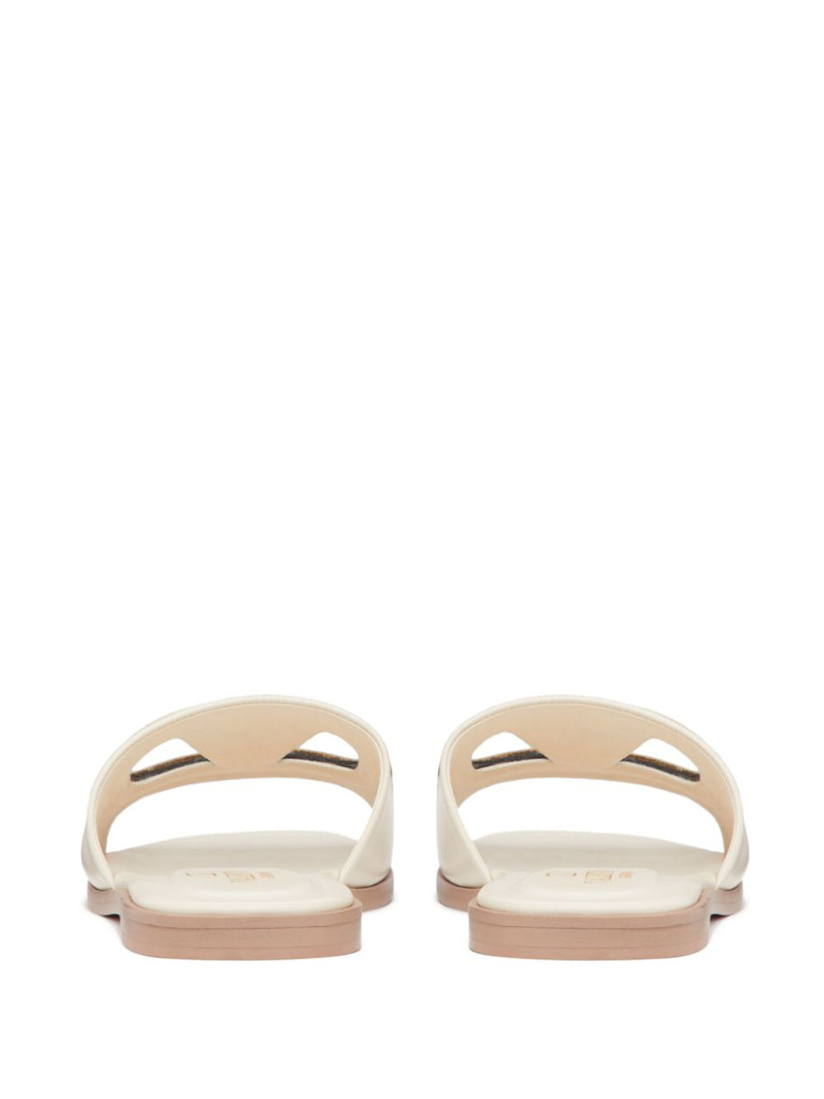 Valentino Garavani VLogo Cut-Out Leather Sandals Ivory