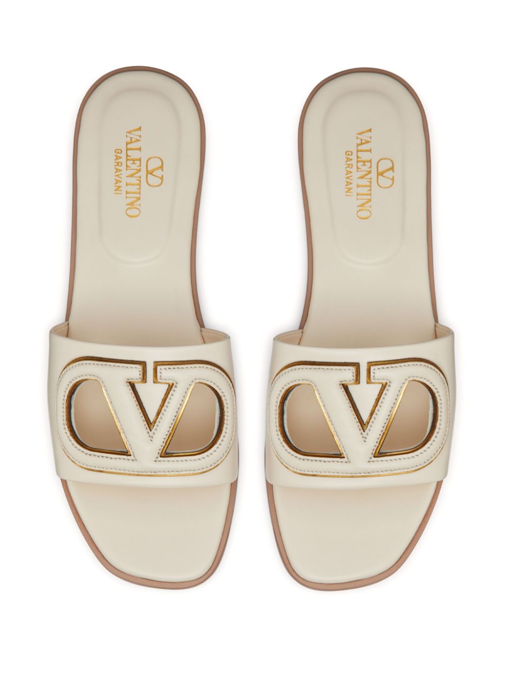 Valentino Garavani VLogo Cut-Out Leather Sandals Ivory