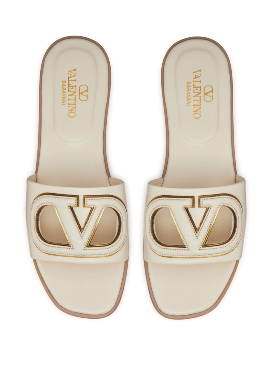 Valentino Garavani VLogo Cut-Out Leather Sandals Ivory