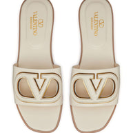 Valentino Garavani VLogo Cut-Out Leather Sandals Ivory