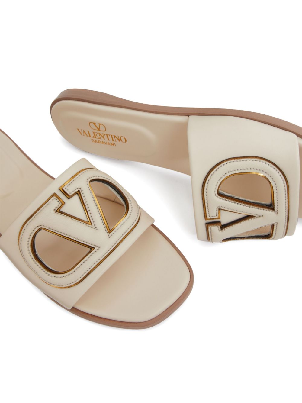 Valentino Garavani VLogo Cut-Out Leather Sandals Ivory