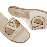 Valentino Garavani VLogo Cut-Out Leather Sandals Ivory