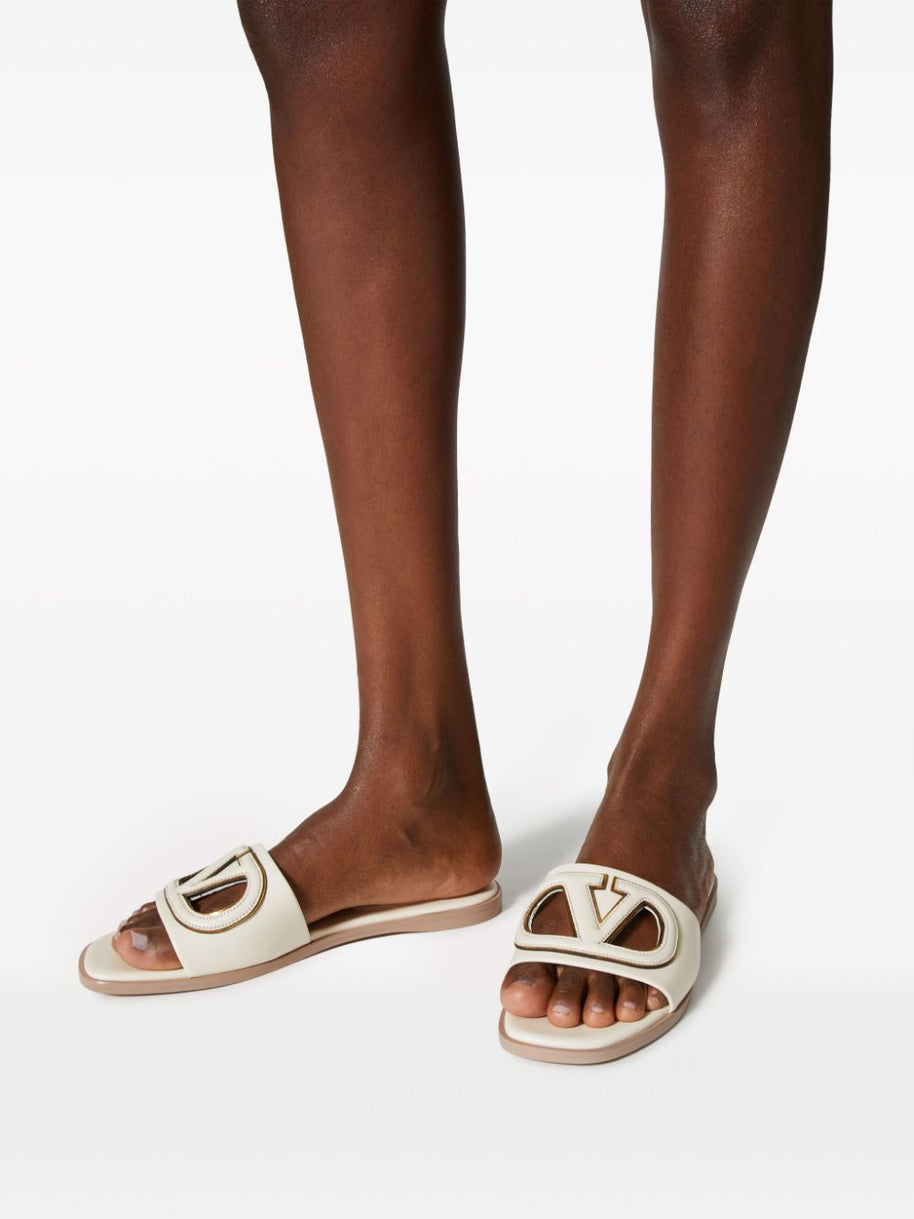Valentino Garavani VLogo Cut-Out Leather Sandals Ivory