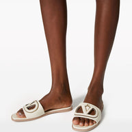Valentino Garavani VLogo Cut-Out Leather Sandals Ivory