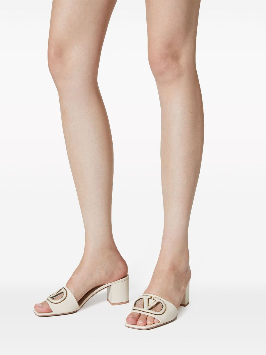 Valentino Garavani VLogo Cut-Out Leather Sandals Ivory