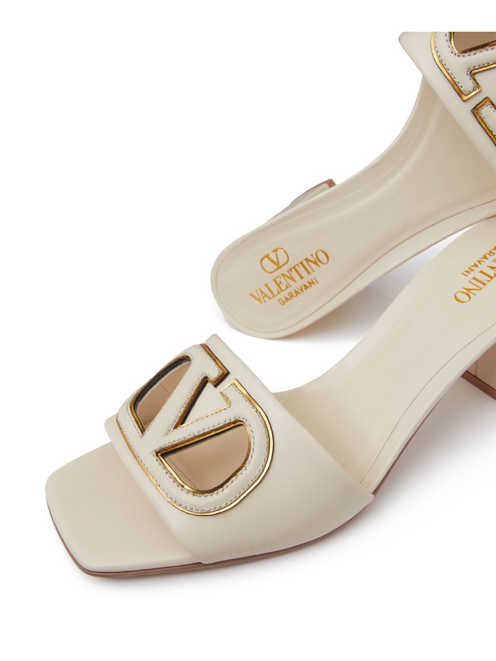 Valentino Garavani VLogo Cut-Out Leather Sandals Ivory
