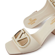 Valentino Garavani VLogo Cut-Out Leather Sandals Ivory