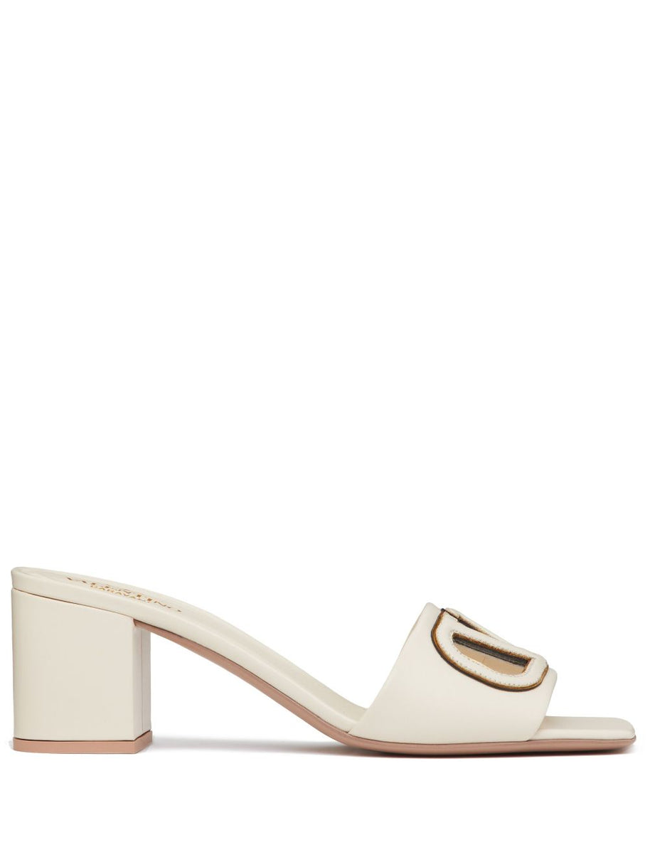 Valentino Garavani VLogo Cut-Out Leather Sandals Ivory