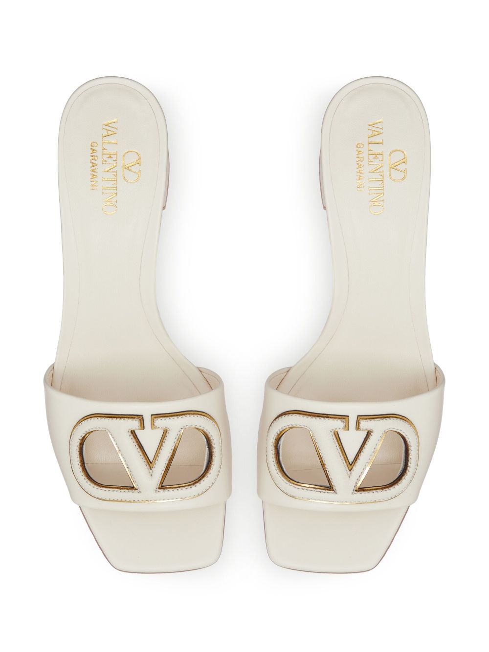 Valentino Garavani VLogo Cut-Out Leather Sandals Ivory
