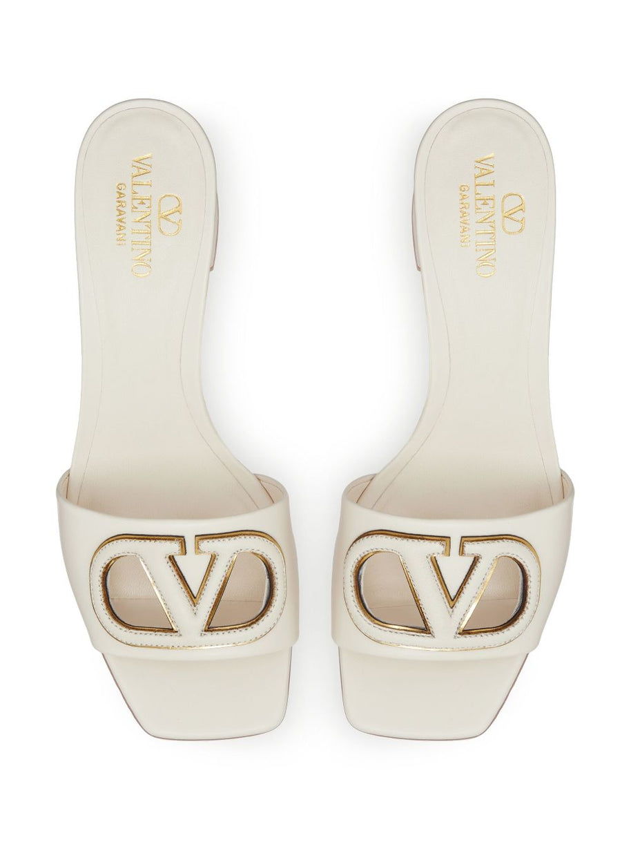Valentino Garavani VLogo Cut-Out Leather Sandals Ivory