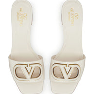 Valentino Garavani VLogo Cut-Out Leather Sandals Ivory