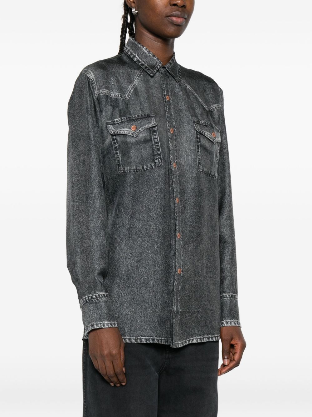 Pierre Louis Mascia Denim Print Silk Shirt - Grey