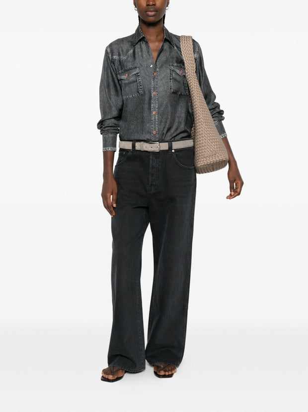 Pierre Louis Mascia Denim Print Silk Shirt - Grey