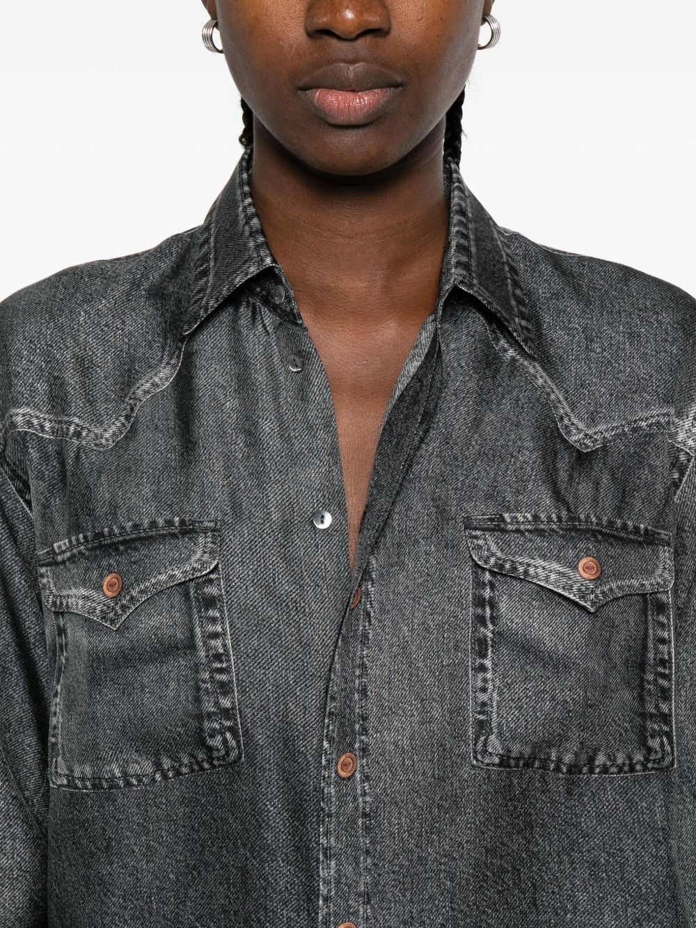 Pierre Louis Mascia Denim Print Silk Shirt - Grey