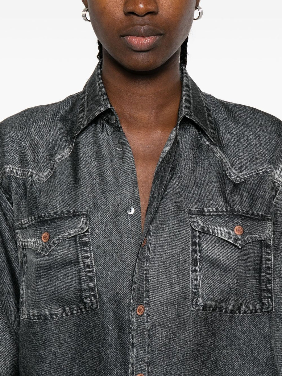 Pierre Louis Mascia Denim Print Silk Shirt - Grey