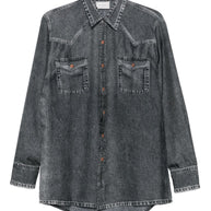 Pierre Louis Mascia Denim Print Silk Shirt - Grey